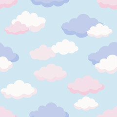 Pink and blue clouds on blue background, blending in harmony and tranquility