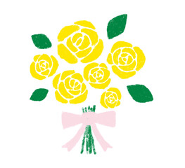 バラの花束のイラスト　クレヨンタッチ　黄色