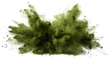 Dry Soil explosion with dirt and cloud smoke. Isolated on white background. Dirty ground abstract spread with flying particles