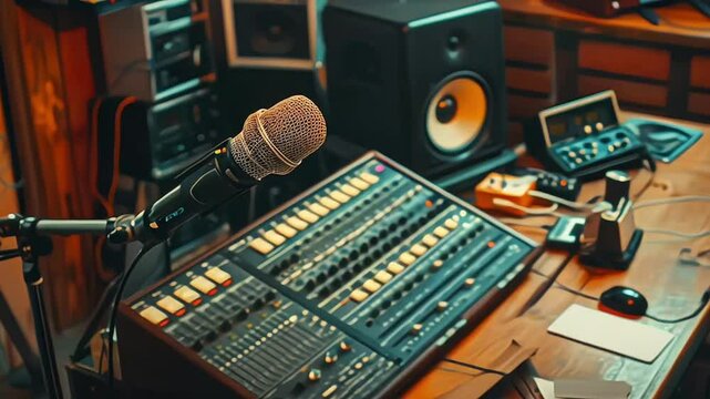 Professional microphone in the recording studio