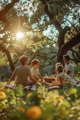 Happy family having picnic together in the park