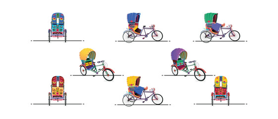 Set of colorful rickshaws, Bangladeshi Rickshaw art Tri cycle of Dhaka city