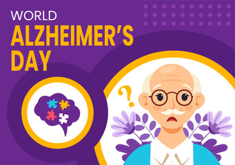 Alzheimer's Day Social Media Background Flat Cartoon Hand Drawn Templates Illustration