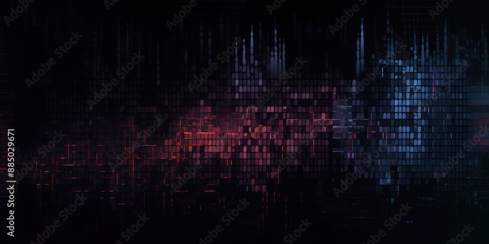 Poster abstract digital background with blurry pixelated pattern in blue and red tones