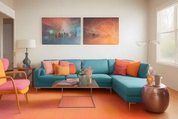 a stylish living room decorated with both vintage and modern decor and furniture,  eclectic, retro, contemporary, antique, chic, designer, fusion, cozy, retro, statement, trendy, elegant, unique