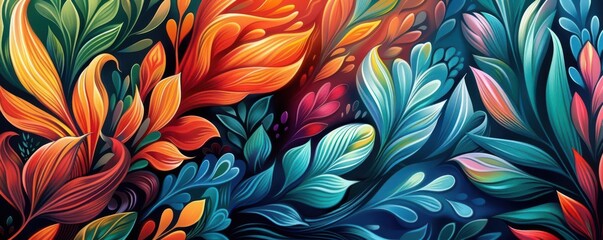 Abstract design with nature-inspired elements, vibrant colors, fluid shapes, high-resolution stock photo, organic patterns, artistic expression, detailed plant motifs