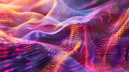 Plaid Texture with Data Stream Background, Illustrate a plaid texture with a dynamic, flowing data stream background