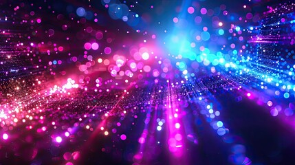 Naklejka premium Sequin and Glitter Texture with Data Stream and Neon Background, combination of sequin and glitter textures over a dynamic data stream background with bright neon lights