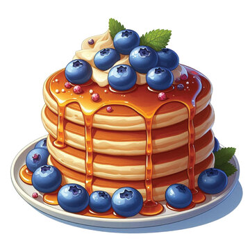 stack pancakes blueberries syrup white plate clip art preview