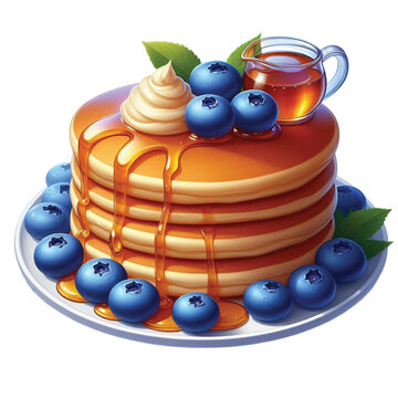 stack of pancakes with blueberries and syrup clip art preview