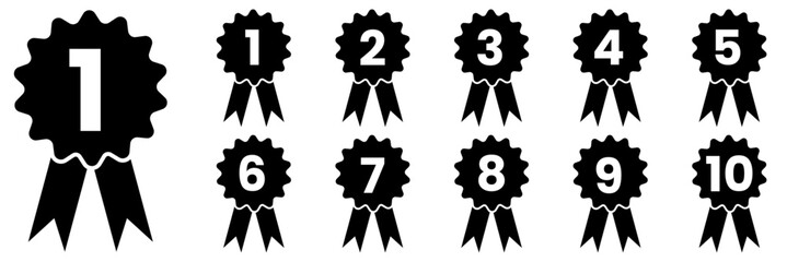 Ranking medal icon set, 1st to 10th batch
