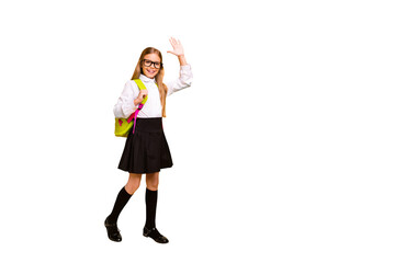 Full length body size view of her she nice cheerful cheery confident friendly straight-haired...