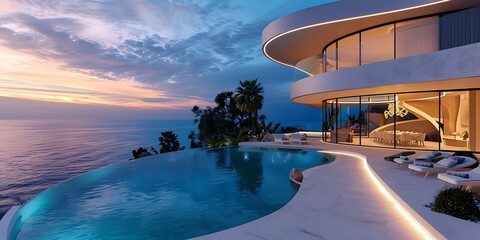 Fototapeta premium Sleek and futuristic minimalist house front with curved lines