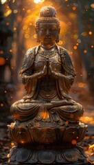 Fototapeta premium Serene Buddha Statue in a Golden Garden