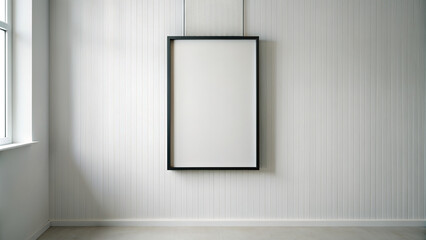 Blank poster frame on a white wall.