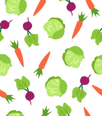 Carrot cabbage and beetroot pattern on white background.