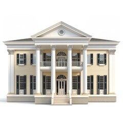 Obraz premium Elegant Greek Revival Plantation House on White Background