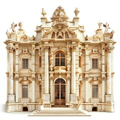 Fototapeta premium Majestic Baroque-Inspired Palace in Stunning Photo Realism Isolated on White Background