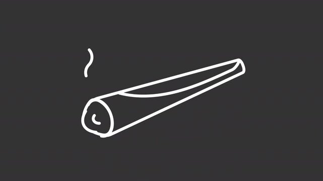 Weed blunt white line animation. Cannabis cigarettes animated icon. Smoking marijuana joint. Floating cigar. Isolated illustration on dark background. Transition alpha video. Motion graphic