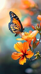 Graceful Butterfly Alighting on Vibrant Blooming Flower in Garden
