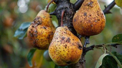 Pear moniliosis Pears rot on a tree Fruit rot of pear Diseases of fruit trees