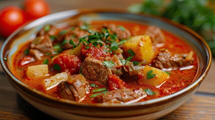 Served of portion of traditional Beef stew goulash