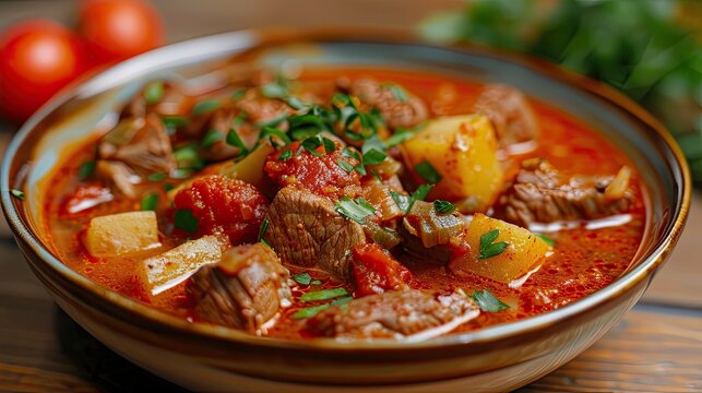 Served of portion of traditional Beef stew goulash