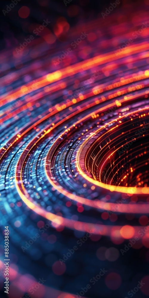 Poster dynamic abstract representation of futuristic technology with vibrant colors and circular patterns, 