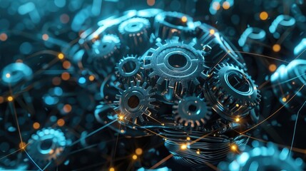 Obraz premium Interconnected Gears in 3D Brain Symbolize Collaborative Thought Process