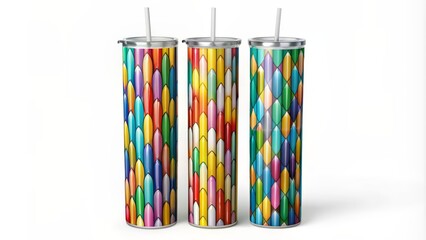 Colorful pencil illustration wraps around a 20 oz skinny tumbler in a seamless, edge-to-edge design, perfect for back to school season.