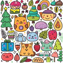 A coloring book for kids, winter clipart with cheerful characters, a vector illustration full of seasonal joy