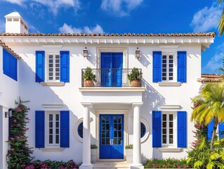 Colonial Villa with Cobalt Blue Doors and Shutters