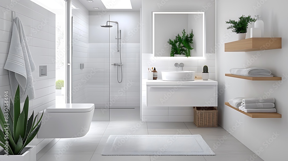 Poster a bright and airy small bathroom featuring a skylight bathing the interior in natural light. white s