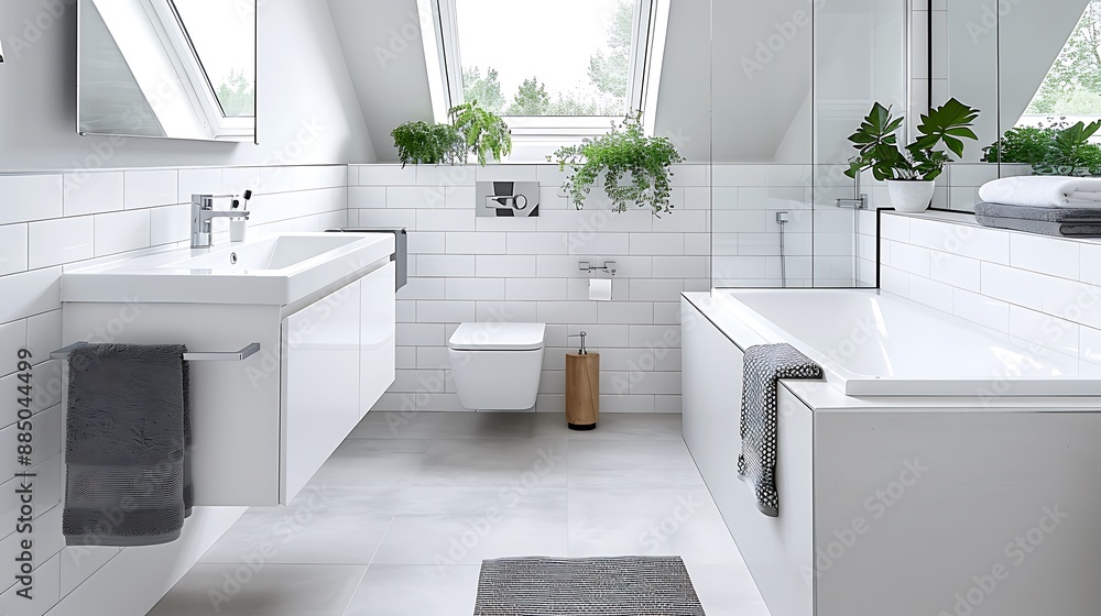 Poster a bright and airy small bathroom featuring a skylight bathing the interior in natural light. white s