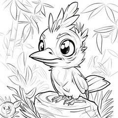 A cute woodpecker black and white illustration, perfect for a detailed coloring page