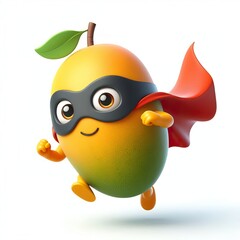 3D superhero cute mango fruit with a cloak and mask