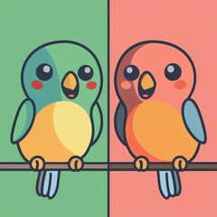 Fototapeta premium A differences activity with cartoon birds, a fun and engaging coloring page