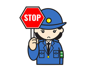 ストップの看板を持つ警察官