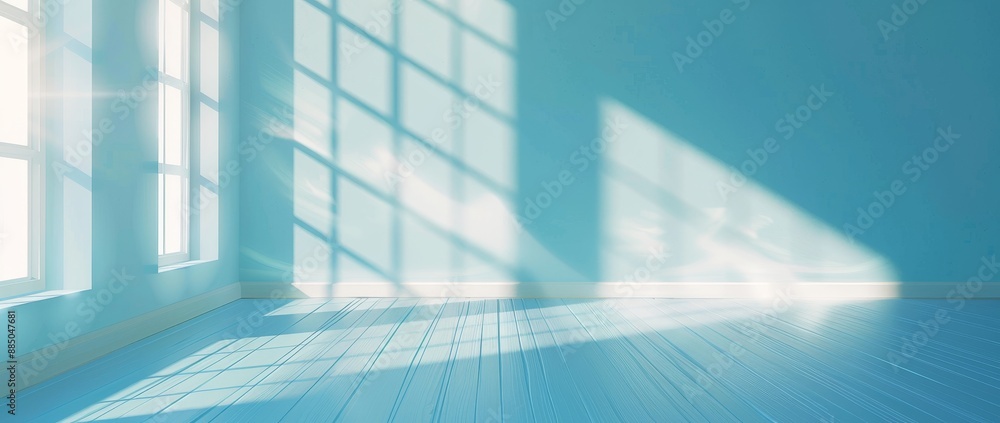 Poster shadows are cast by the window on the abstract white studio background. product display on blurry ba