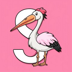 Fototapeta premium A flashcard with the letter S is for stork, a vector illustration promoting learning