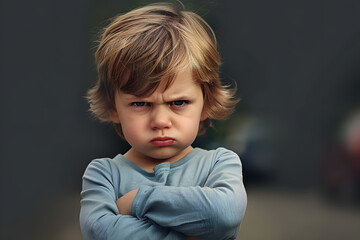 Offended little boy with folded arms.