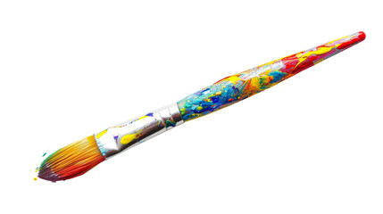 Paint brush covered in paint, used