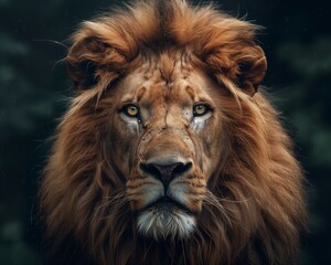 Fototapeta premium Majestic Close-Up Portrait of a Lion in the Wild, Nature Wildlife Photography