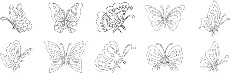 Obraz premium butterfly wings set with different movements isolated on transparent background. butterfly wings drawing png.