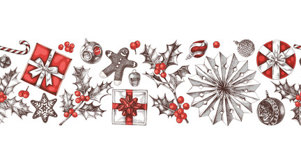 Christmas seamless border made with clipping mask