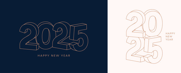 2025 3D number. New Year greeting card set