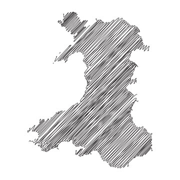 Wales UK provinces thread map line vector illustration template