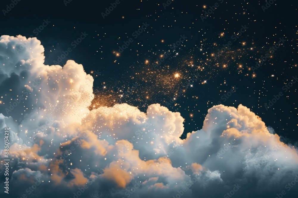 Poster Dreamy clouds starry night