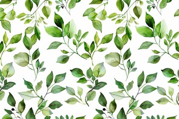 Seamless watercolor floral pattern - green leaves