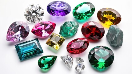 Fototapeta premium Gems Precious. Collection of Brilliant Gem Stones in Various Shapes and Colors